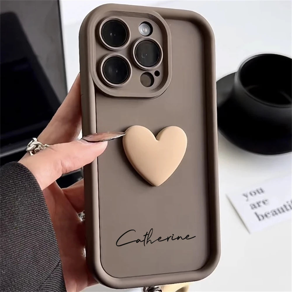Cute INS Love Heart Personalized Name Case For iPhone18 17 16 15 14 13 12 11Pro Max 17 Air Luxury Soft Silicone Custom DIY Cover