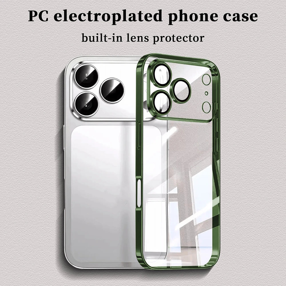 Luxury Plating Transparent Phone Case For iPhone 17 16 15 14 13 Pro Max 17Pro Lens Protection Shockproof Clear Bumper Back Cover