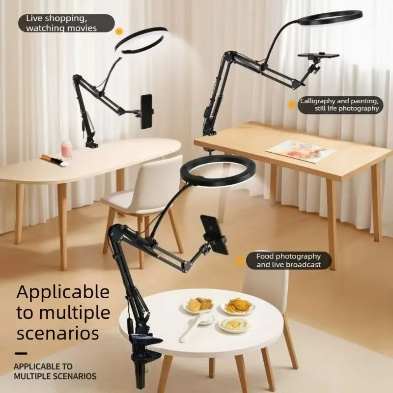 Mobile Phone Live-streaming Stand with Desktop and Bedside Fill Light for Nail Art and Food Live-streaming Photography