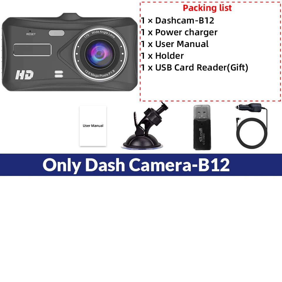 E-ACE 1080P Car DVR B12 Dash Cam Touch Sensitive Dash Camera WDR G Sensor Night Vision Optional Rear Lens Hidden Dashcam
