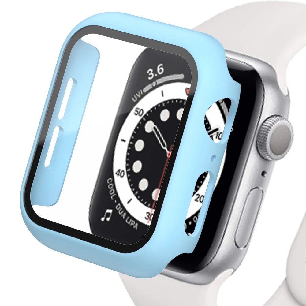 Glass+Matte Watch Cover for Apple Watch Case 45mm 41mm 44mm 40mm 42mm 38mm Bumper+Screen Protector for Iwatch SE 8 7 6 5 4 3 2 1