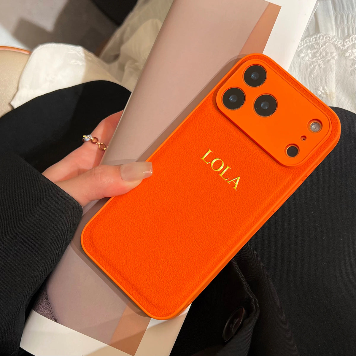 Personalized Customized Name Color Faux Leather Case For iPhone18 17 16 15 14 13 Pro Max Plus 17Air Hot Gold Foil Engraved Cover