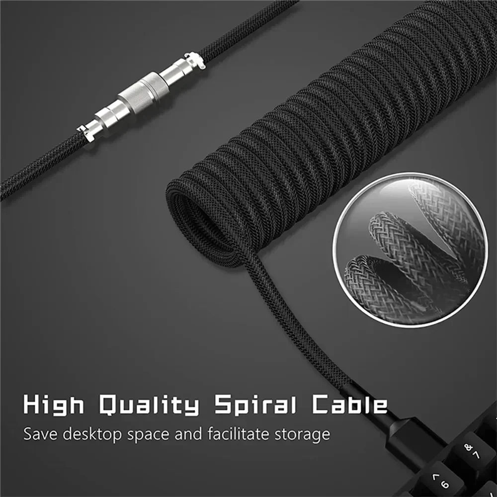 Mechanical Keyboard Coiled Cable Type-C USB Port Aviator Coiling Cable for Gaming and Desktop Computers Aviation Connector Cord