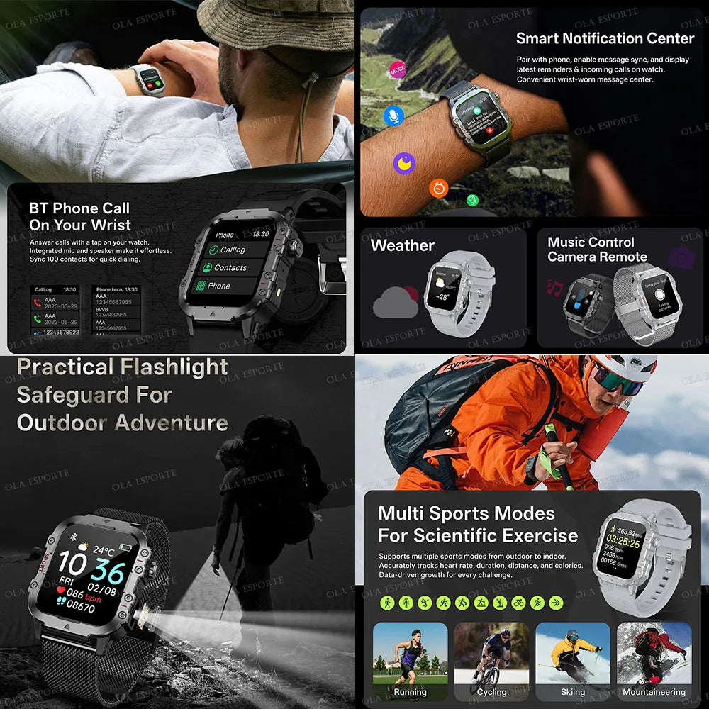 1400mAh Big Battery Smart Watch Men Outdoor GPS Flashlight 10ATM Waterproof Bluetooth Call AMOLED HD Sports Smartwatch PK HT30