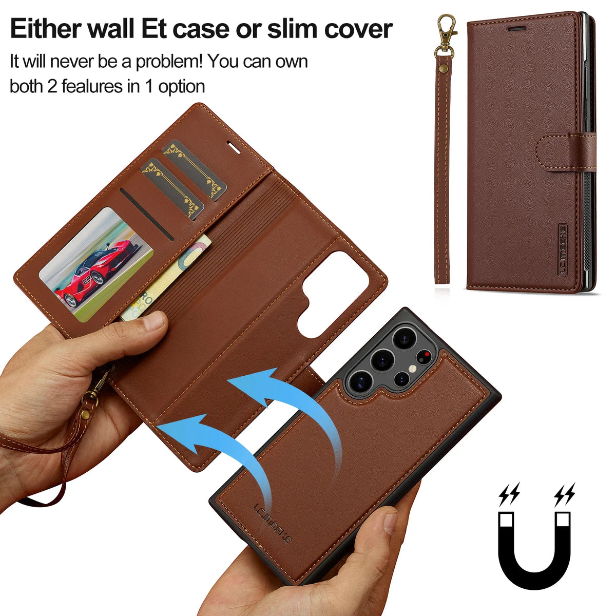 Leather Case for Samsung Galaxy S26 S25 Edge S24 Ultra S23 S22 Plus S21 FE A17 A16 A36 A56 A15 A35 A55 Magnetic Flip Wallet