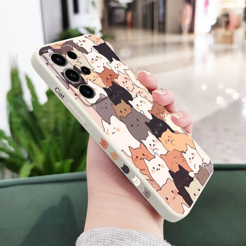 Stacking Cat Phone Case For Samsung Galaxy S25 FE S24 S23 S22 S21 S20 Ultra Plus Note 20 Ultra 10 Plus Cover