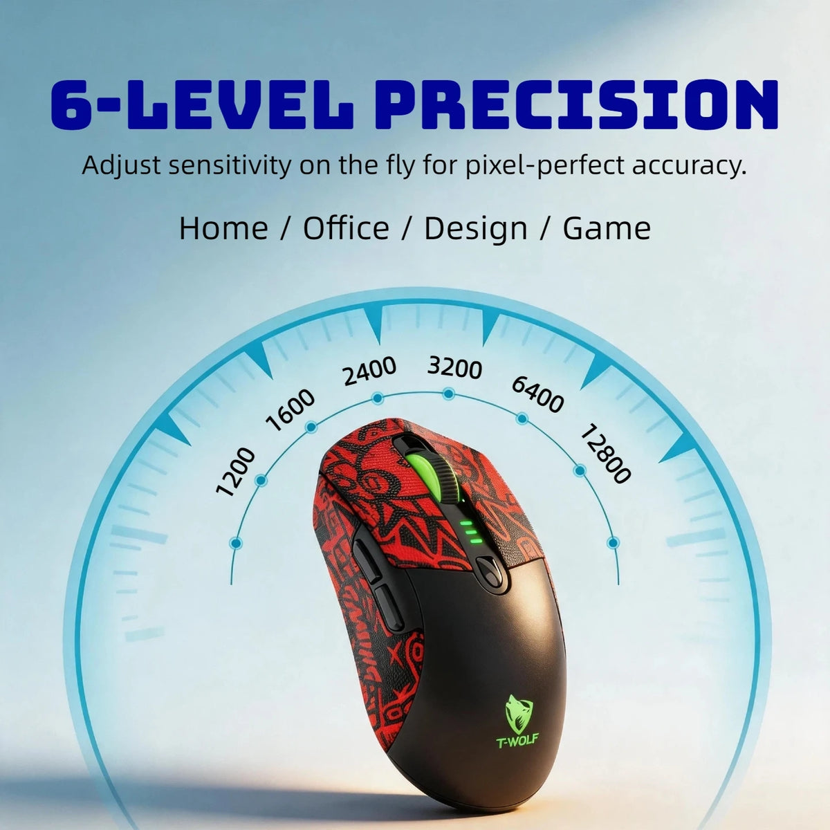 Tri Mode Gaming Mouse Wireless RGB Backlit 12800 DPI 2.4G Bluetooth Type-C Rechargeable Red Ergonomic 1000Hz
