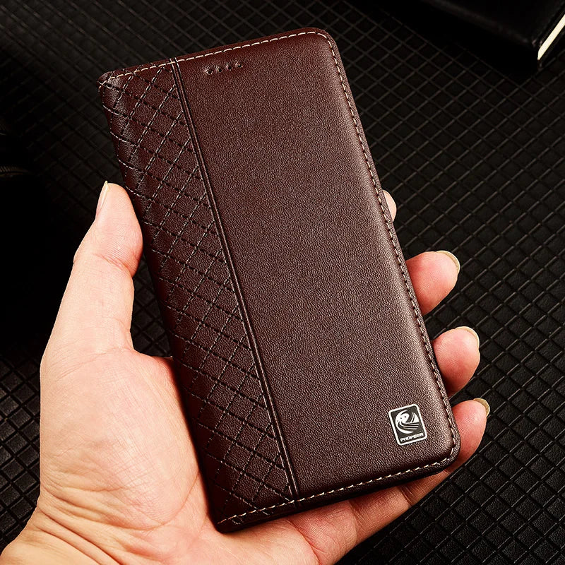 Flip Case For APPLE iPhone 17 17Pro Air Pro Max Genuine Leather Magnetic Cover Luxury Cowhide Grid Pattern Wallet Cases Covers