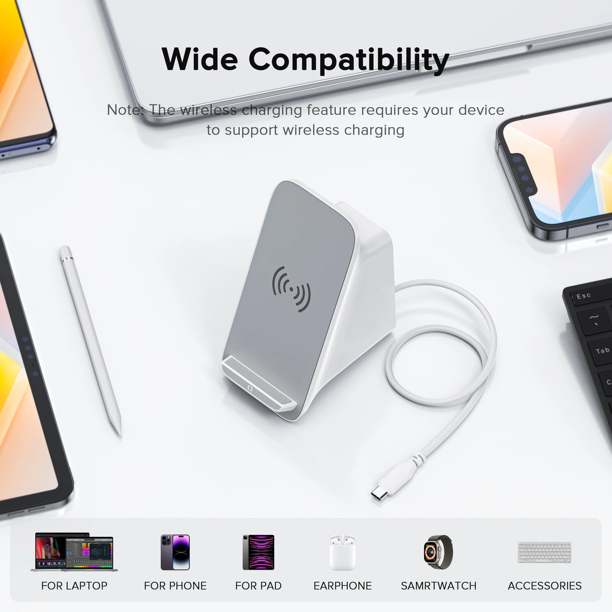 PULWTOP 8-IN-1 Laptop Docking Station, 10W Max Wireless Charging Pad, 4K@60Hz HDMI Display ,5 USB Ports PD100W RJ45, 36W DC