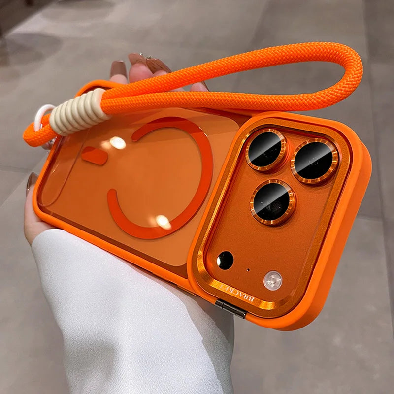 New Tech-Style Magnetic Drop-proof Full-wrap Phone Case with Holder Lanyard for iPhone 17 16 15 14 13 12 11 Pro Max Plus Air