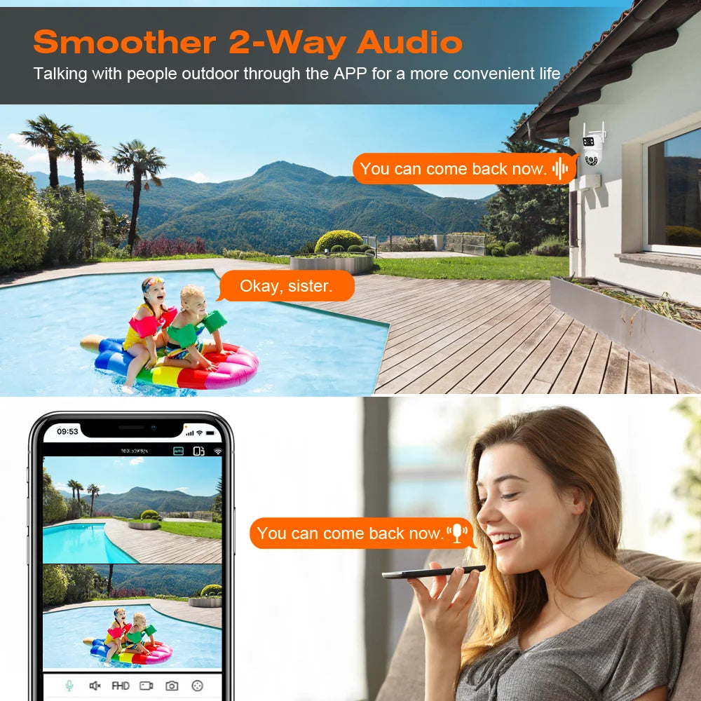 Outdoor Wireless Security IP Camera 4K 8MP HD Dual Lens External Wifi PTZ Camera Auto Tracking Street Surveillance Camera iCsee
