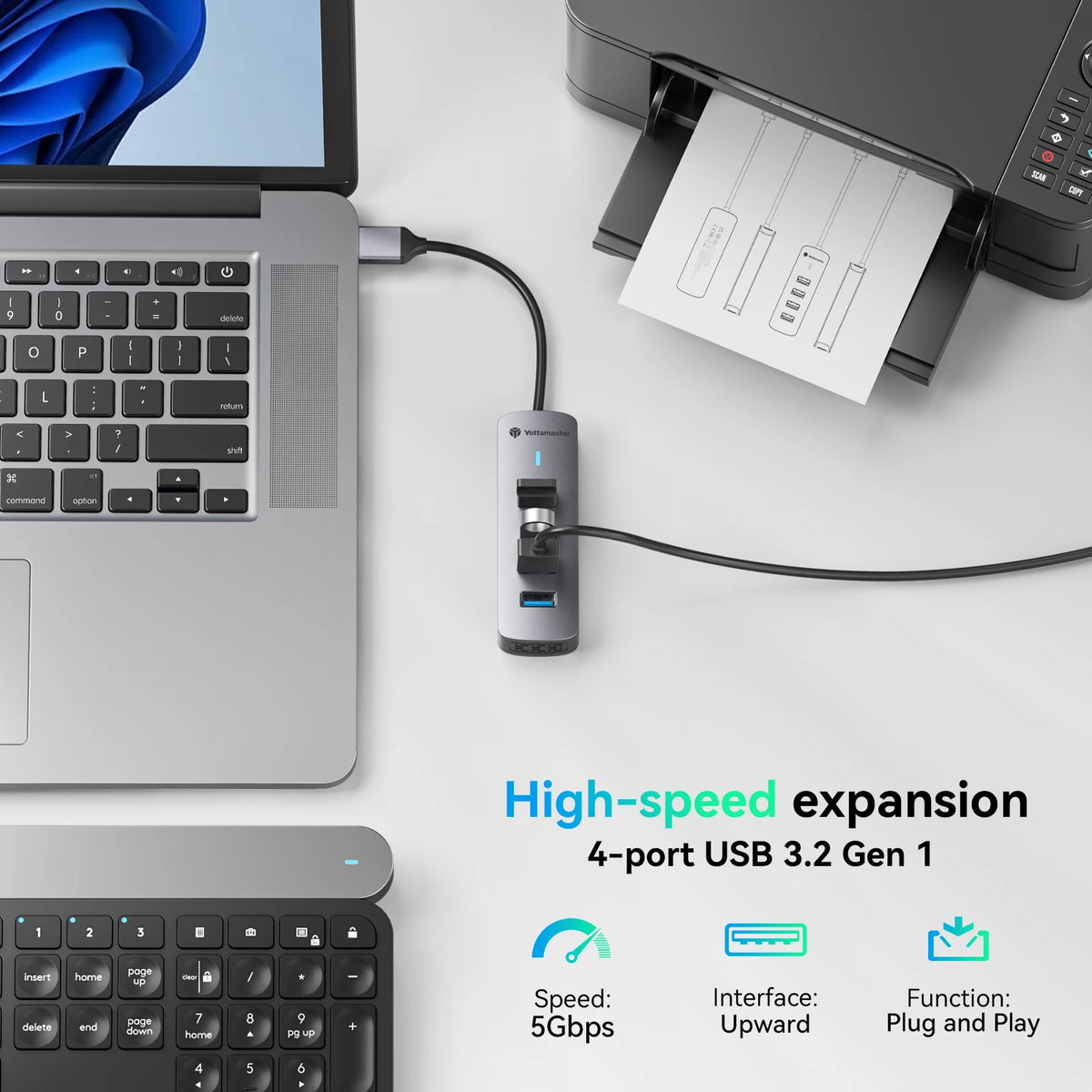 Yottamaster 4 Port USB 3.0 HUB Type C USB A 5Gbps High Speed HUB Adapter Mini Slim USB HUB Splitter Support OTG Function for Mac
