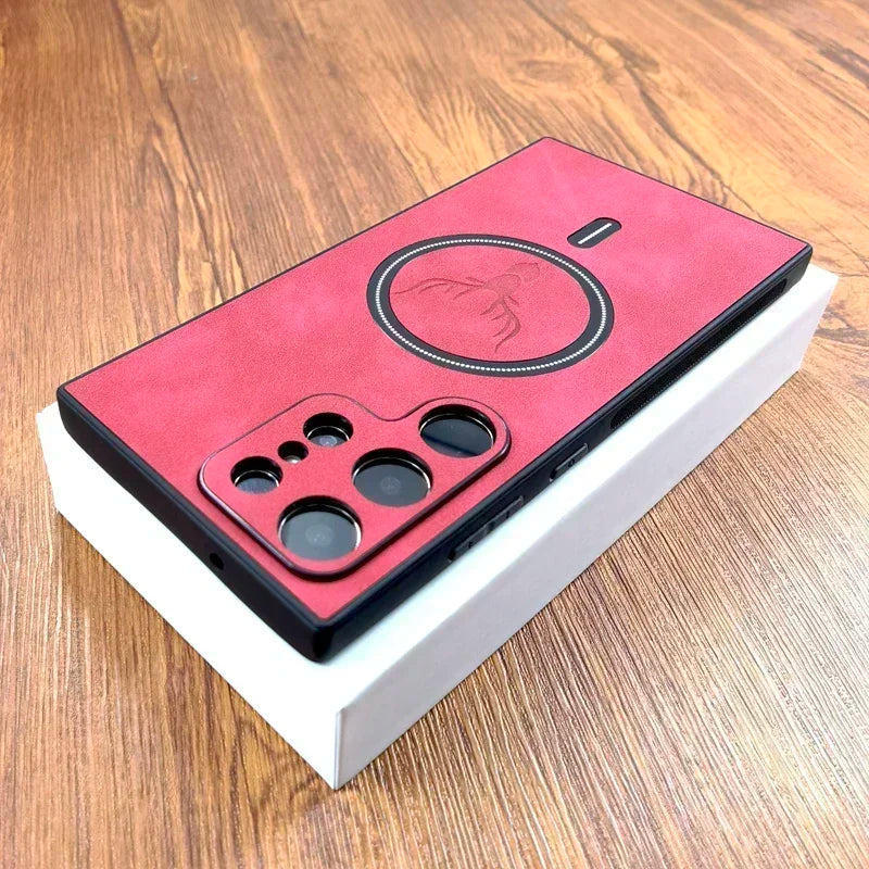 Luxury Leather Case For Samsung Galaxy S26 S25 S24 S23 S22 S21 Ultra Plus FE Note 20 S 24 23 Cover For Magsafe Wireless Charge
