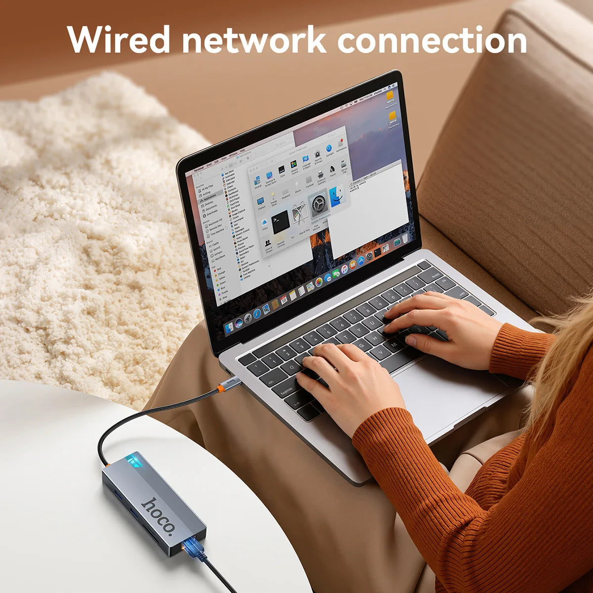 HOCO 8-in-1 USB C to HDMI-compatible RJ45 HUB 4K 60Hz PD100W USB Splitter Adapter For Macbook Air SD TF Multi Converter Office