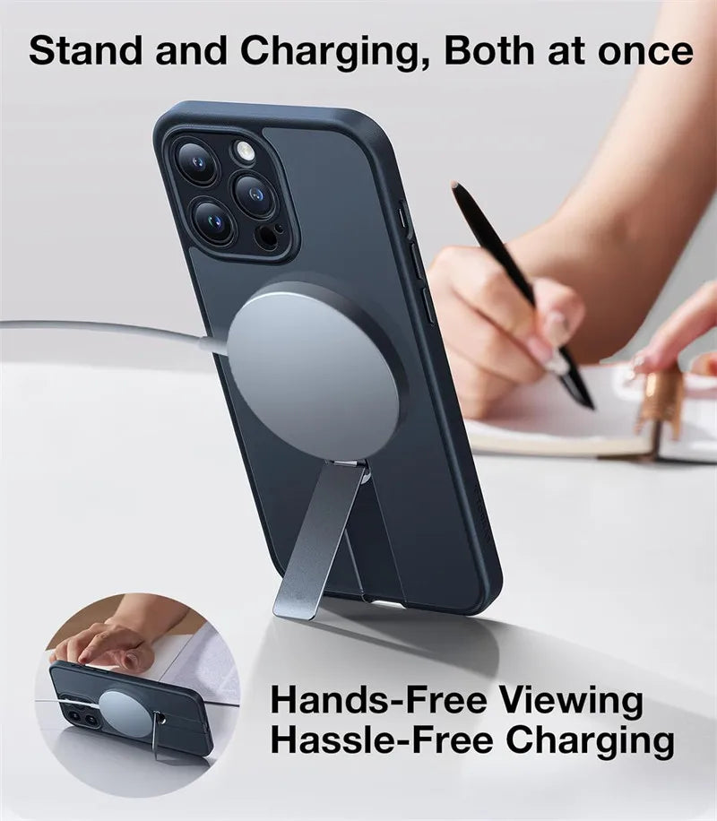360 Hidden Metal Stand Magnetic Case for Magsafe IPhone Air 17 16 15 14 13 12 Pro Max Plus 17Pro IPhone17 Mag Safe Phone Cover