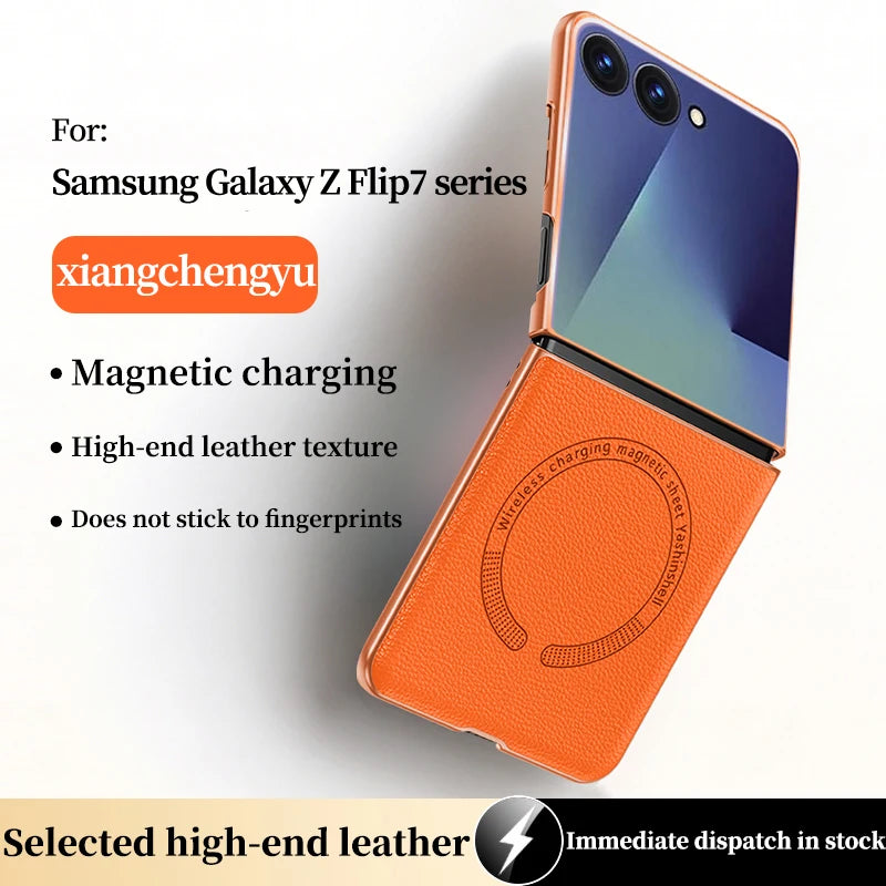 For Magsafe Magnetic Leather Phone Case for Samsung Galaxy Z Flip 8 7 6 5 4 ZFlip 7FE 5G Wireless Charging Protective Back Cover