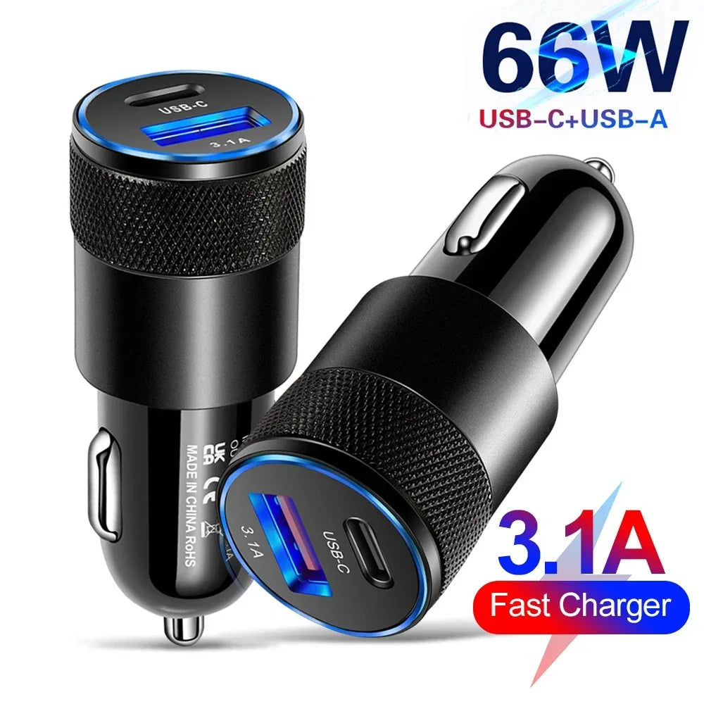 66W USB Car Charger Type C Fast Charging Phone Adapter For Xiaomi Huawei PD Phone Charger Car Adapter Socket Cigarette Lighte