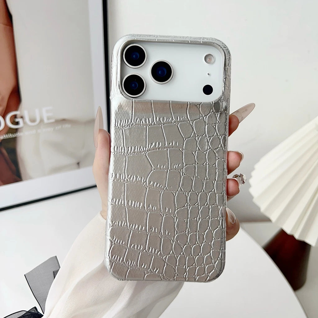 Advanced Solid Color Glossy Crocodile Skin Pattern Shockproof Protective Phone Cover Case for iPhone 17 16 15 14 Pro Max 17Air