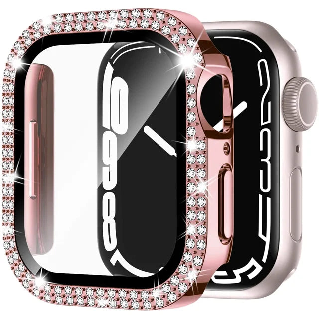 Glass+Cover For Apple Watch Case 45mm 44mm 41mm 40mm 46mm 42mm Bling Diamond bumper+Screen Protector series 12 11 10 9 8 7 6 SE