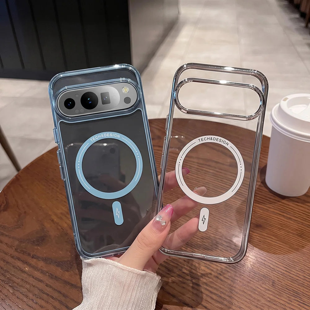 Color Frame Clear Magnetic Phone Case For Google Pixel 9 10 Pro XL 10A 9A 8A 1 0 9 8 Cases Wireless Charging Cover Capinha Funda