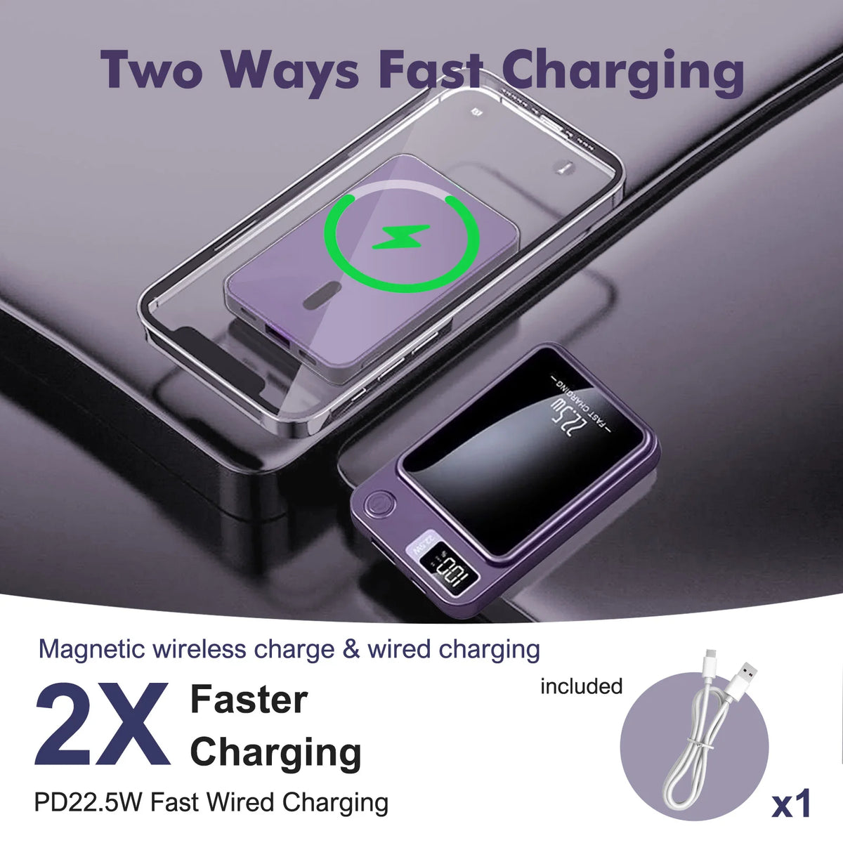 Wireless Power Bank 2-in-1 Magnetic 10000mAh Portable Charger Fast Charging 22.5W LED Power Display For Iphone Xiaomi Samsung