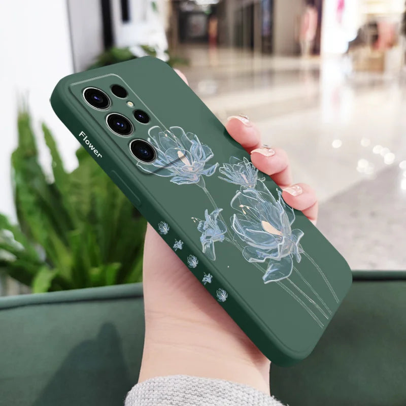 Simple Crystal Flower Phone Case For Samsung Galaxy S25 S24 S23 S22 S21 S20 S10 S10E Ultra Plus FE Note 20 Ultra 10 Plus Cover