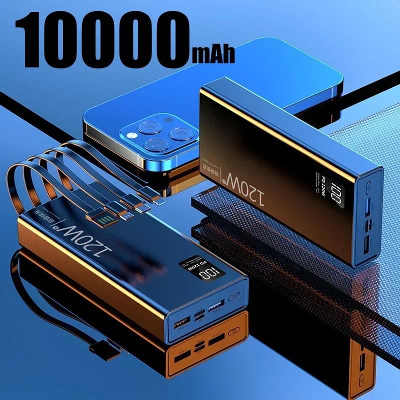 VIVO 120W 500000mAh Power Bank Built in 4 Cables Large Capacity Fast Charging Portable External Battery for iPhone Samsung New