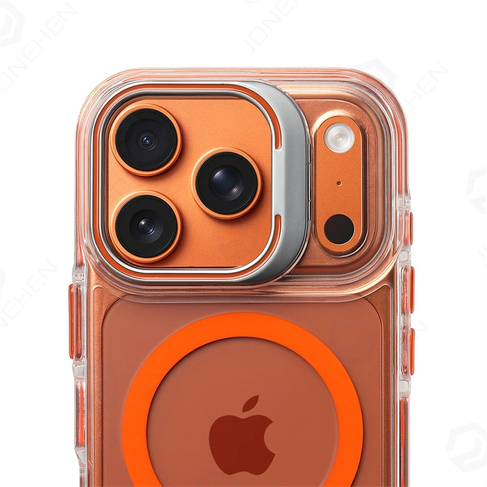For Magsafe Hit Frame Magnetic Clear Case For iPhone Air 17 Pro Max 17p 16 15 14 Pro Alloy Bracket Stand Anti-Drop Bumper Cover