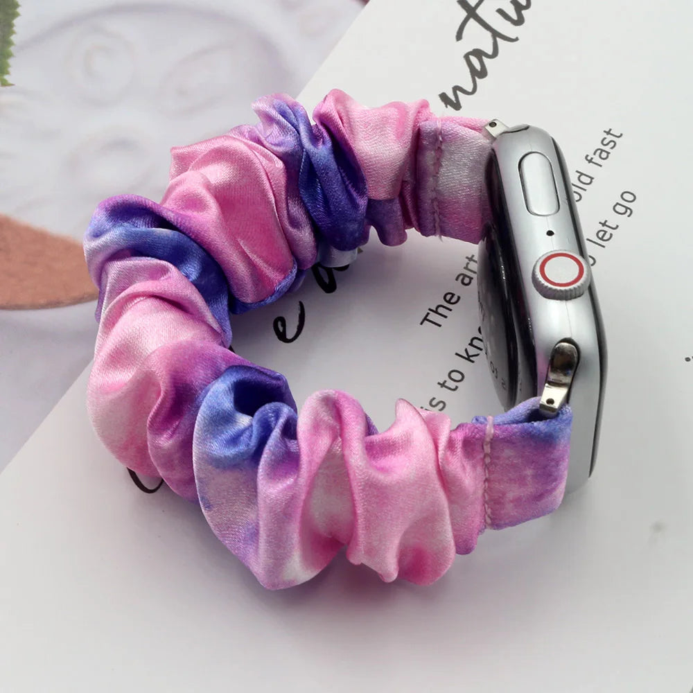 Scrunchie Elastic Watch Band for Apple Watch Band 38mm 40mm 41mm 42mm 44mm 45mm 46mm 49mm Cloth Pattern Printed Fabric Wristband
