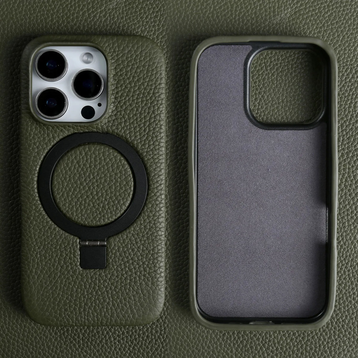 Magnet Ring Stand Phone Case For iPhone 16 Pro Max 16e 15 13 14 12 11pro Cover Genuine Leather Case Magnetic Back Cover Cases