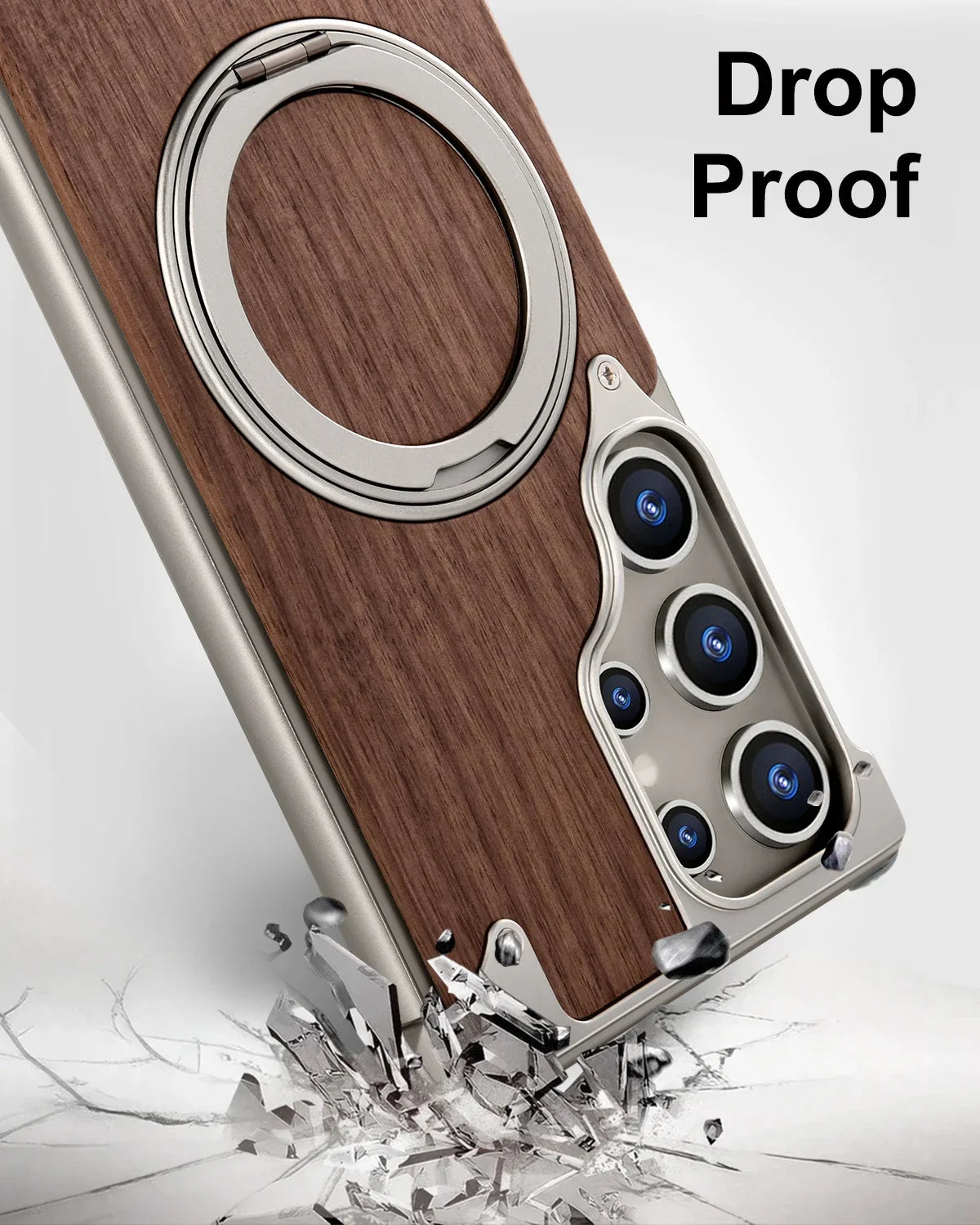 Eary Solid Wood Phone Case for Samsung Galaxy S25 S24 Ultra for Magsafe 360° Rotation Kickstand Frameless Protective Shells