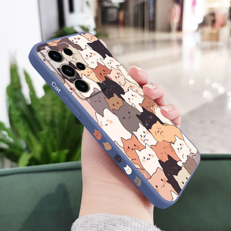 Stacking Cat Phone Case For Samsung Galaxy S25 FE S24 S23 S22 S21 S20 Ultra Plus Note 20 Ultra 10 Plus Cover