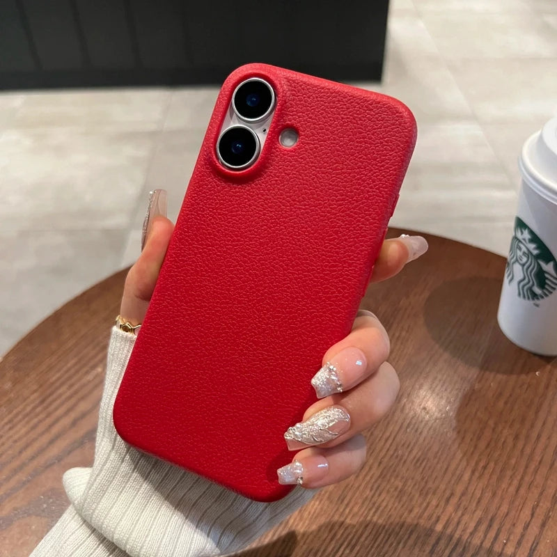 Luxury Soft Cortex Leather Case For iPhone 17 Air 11 12 13 14 15 16 Pro Max Plus Lichee Pattern Silicone Shockproof Cover