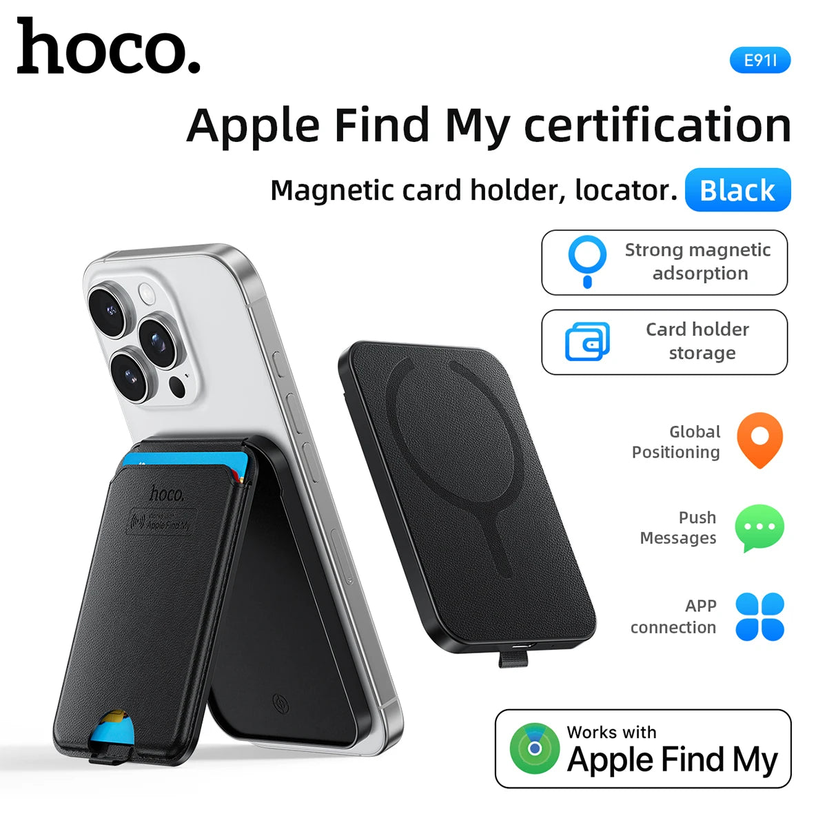 HOCO E91I Magnetic ID Card Holder with Smart Anti-Lost Device Phone Stand Rechargeable Locator Trackers for IOS Find My Network