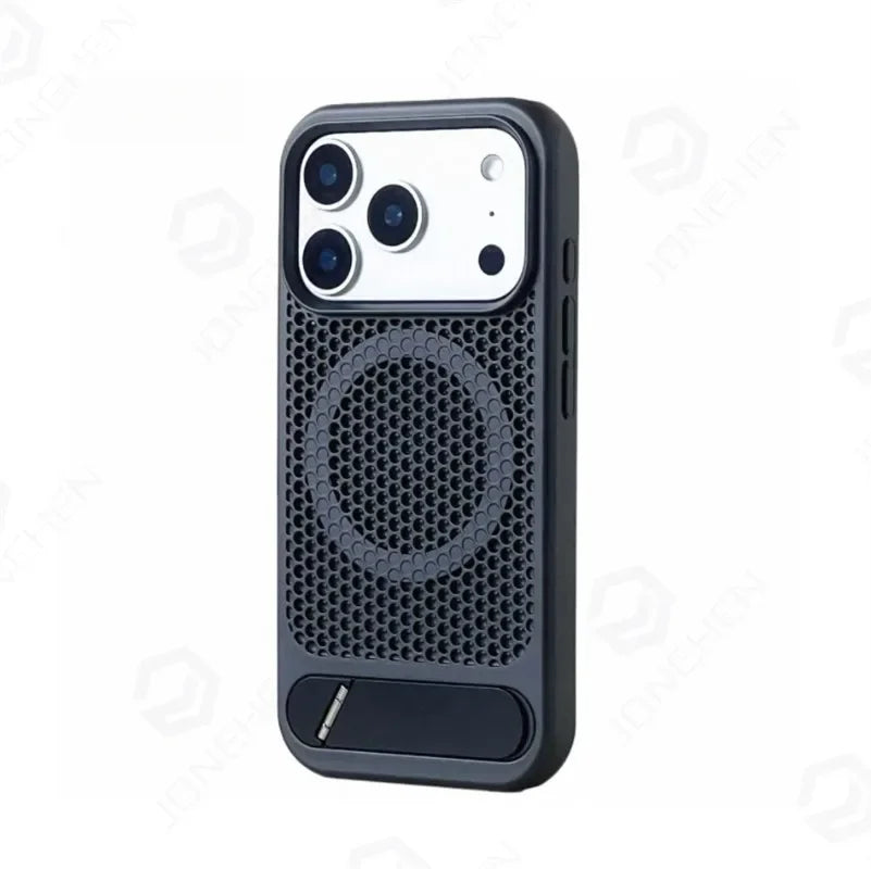 Heat Dissipation Stand Magnetic Shockproof Bumper Case For iPhone 17 Pro Max Air 18 16 15 14 13 12 Breathable Cover For Magsafe