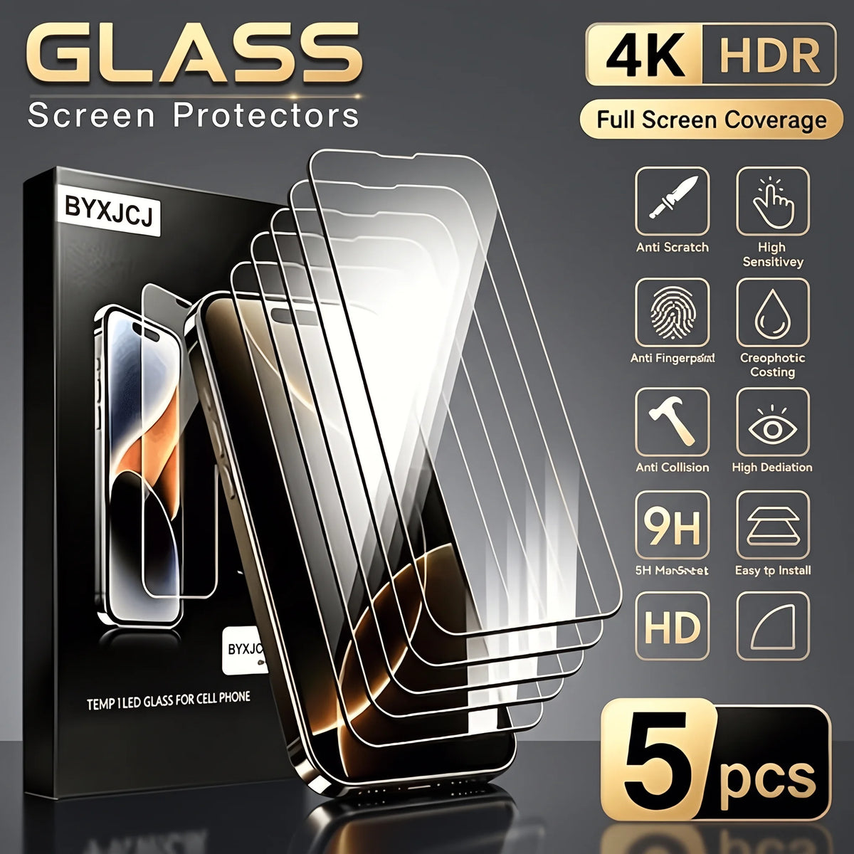 5P Ultra HD Full Coverage Tempered Glass Screen Protectors, Compatible with iPhone 18/18 Pro/18 ProMax/17Pro Max/17/16 Pro Max/16 Pro/16 Plus/16/15 ProMax. Features Anti-fingerprint & Dust-proof Performance, Case-friendly Des