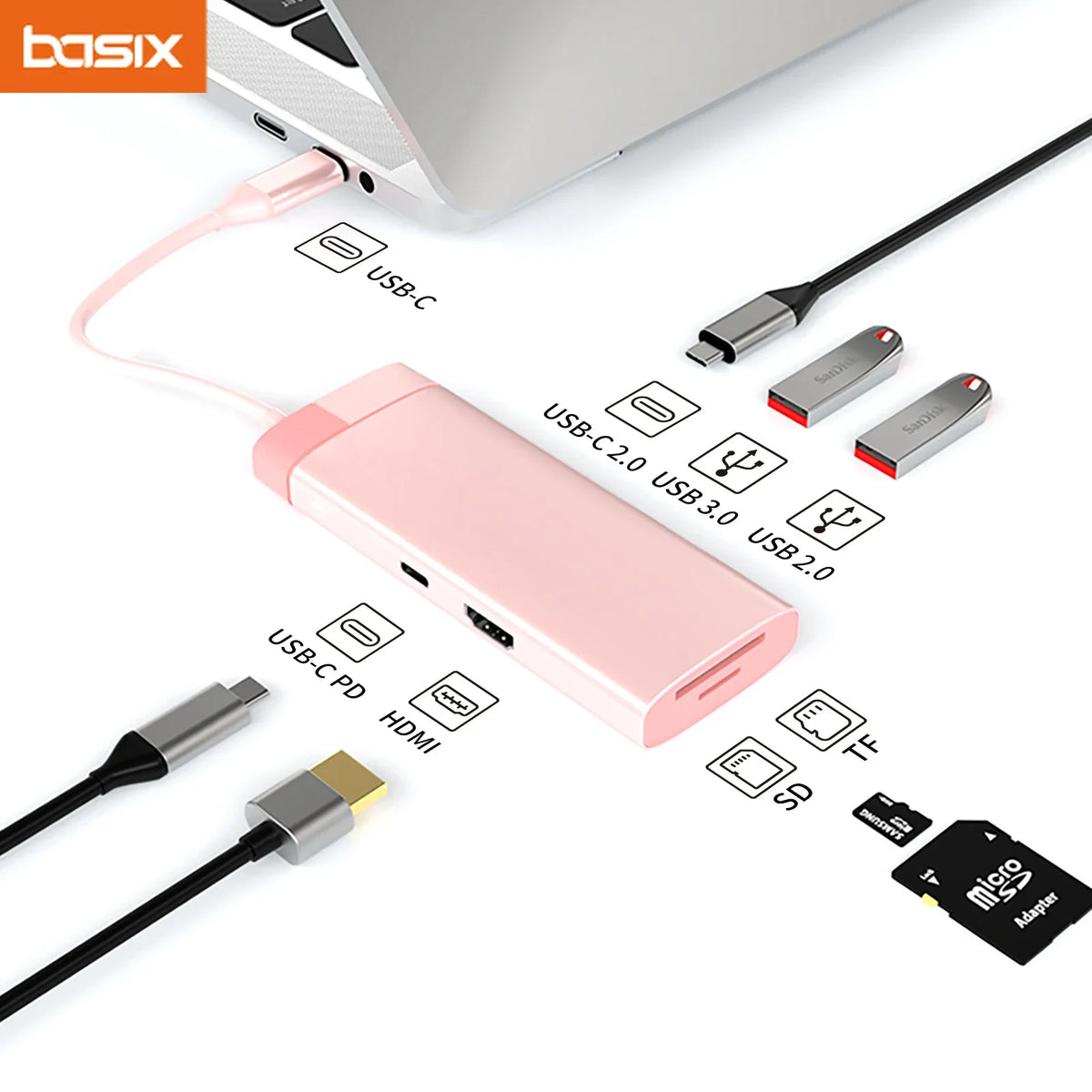 Type C Hub 7 in 1 USB C Hub Type-C to PD 100W USB3.0 HD-MI USB-C2.0 SD TF for MacBook Pro Air M1 M2 USB C Docking Station