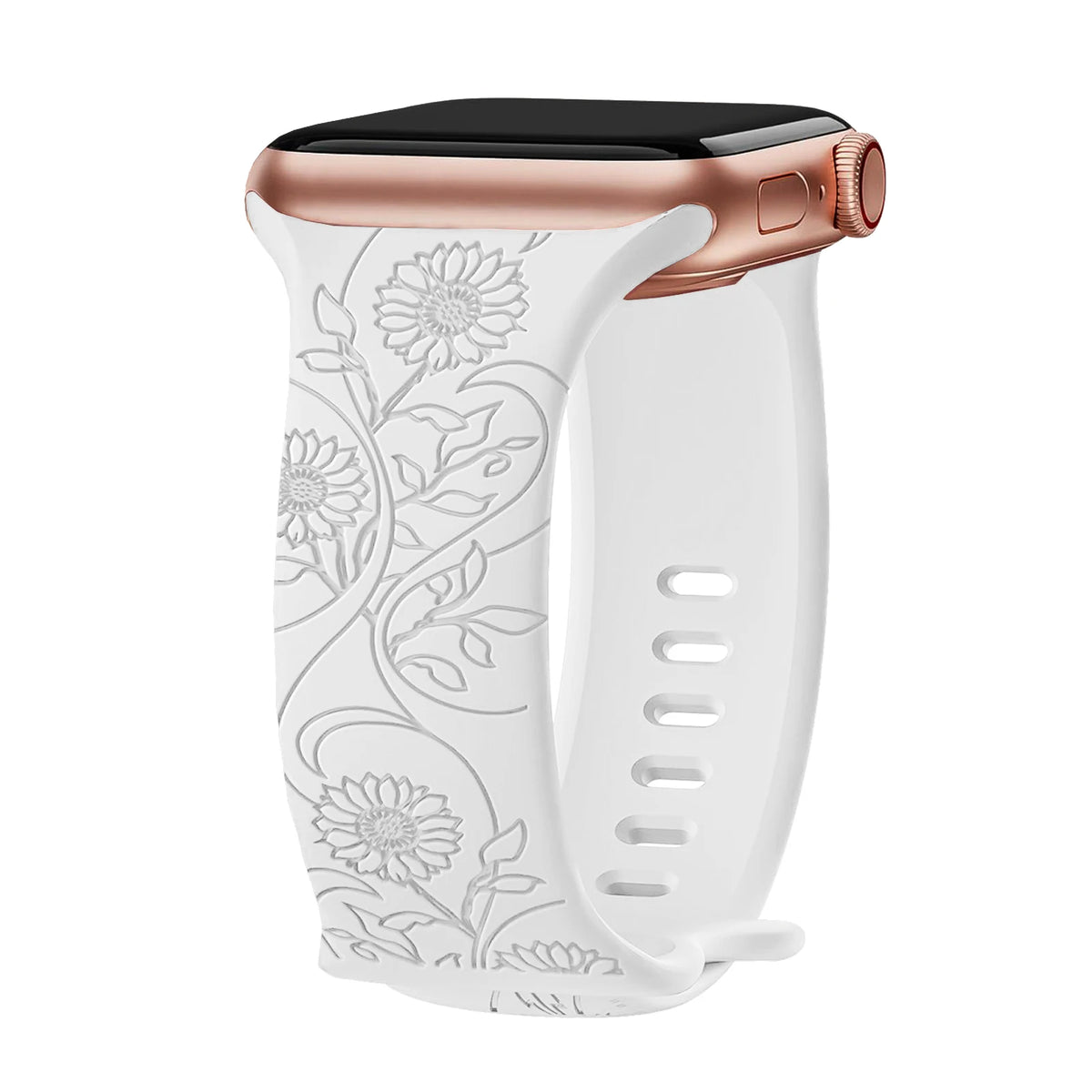 Floral Engraved Strap For Apple Watch Band 41mm 44mm 40mm 49mm 46mm 45 38 42 silicone bracelet iwatch series se 7 8 9 ultra 2 10