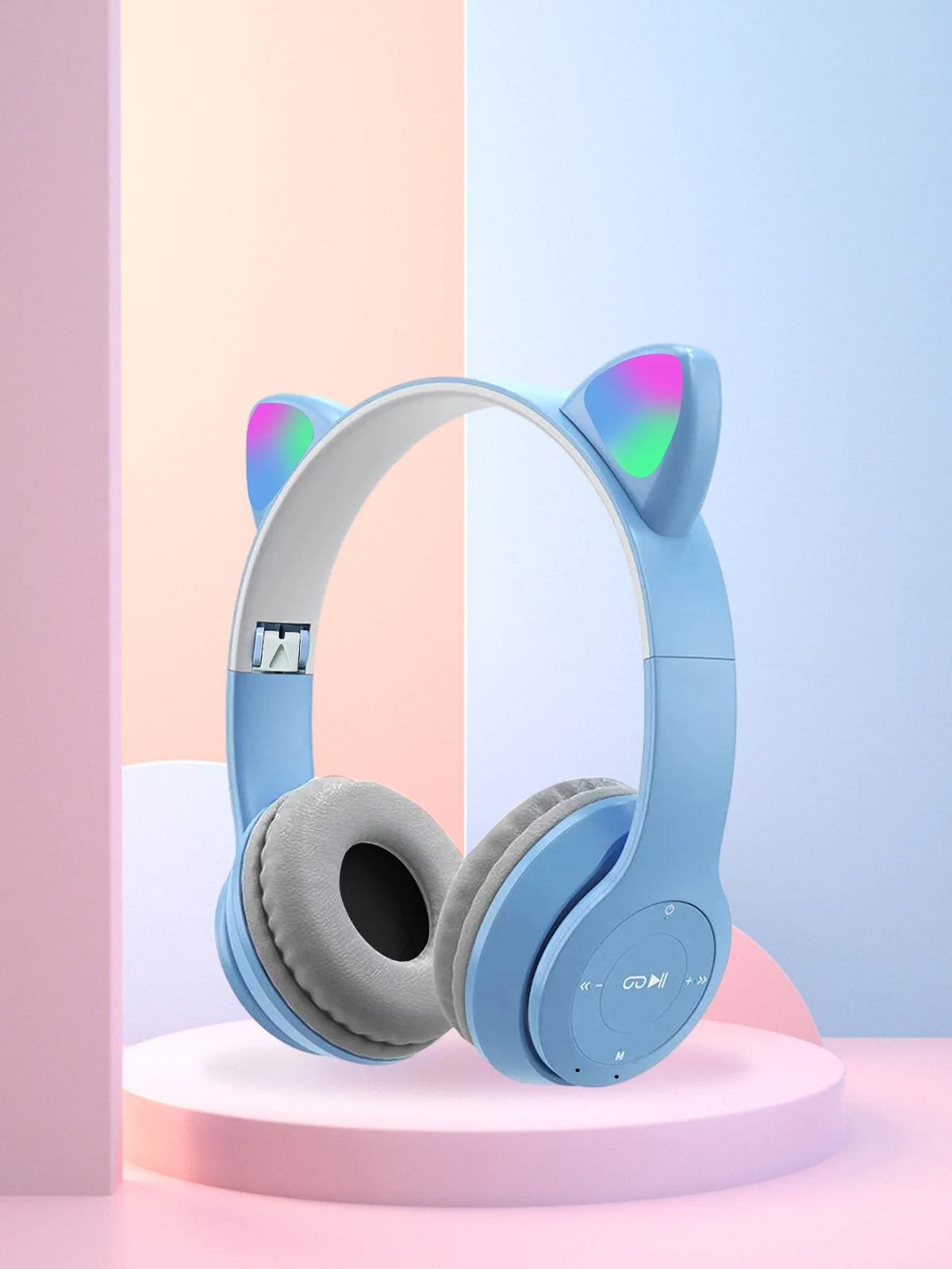 Foldable Glowing Cat Ear Over Ear Headphones, Fashion RGB Light Stereo Headset for Gaming, Music, Sports & Office