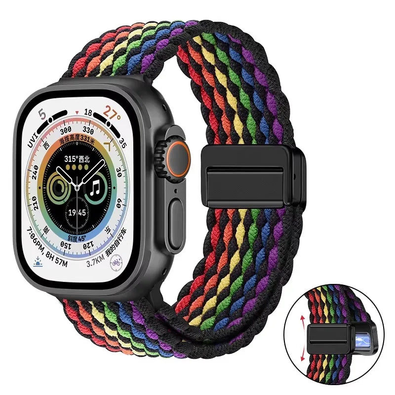 Nylon Braided Loop Band For Apple Watch Ultra 3 2 49mm 11 10 46mm 42mm 9 8 7 45/41mm Magnetic Strap iWatch 6 5 SE 44/40mm Correa