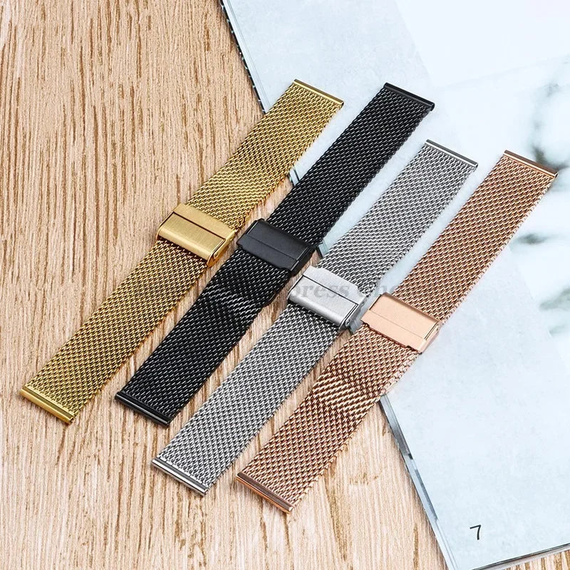 1.0mm Milanese Mesh Watchband Stainless Steel Shark Mesh Watch Strap 18mm 20mm 22mm 24mm Quick Release Bracelets for Seiko Belts
