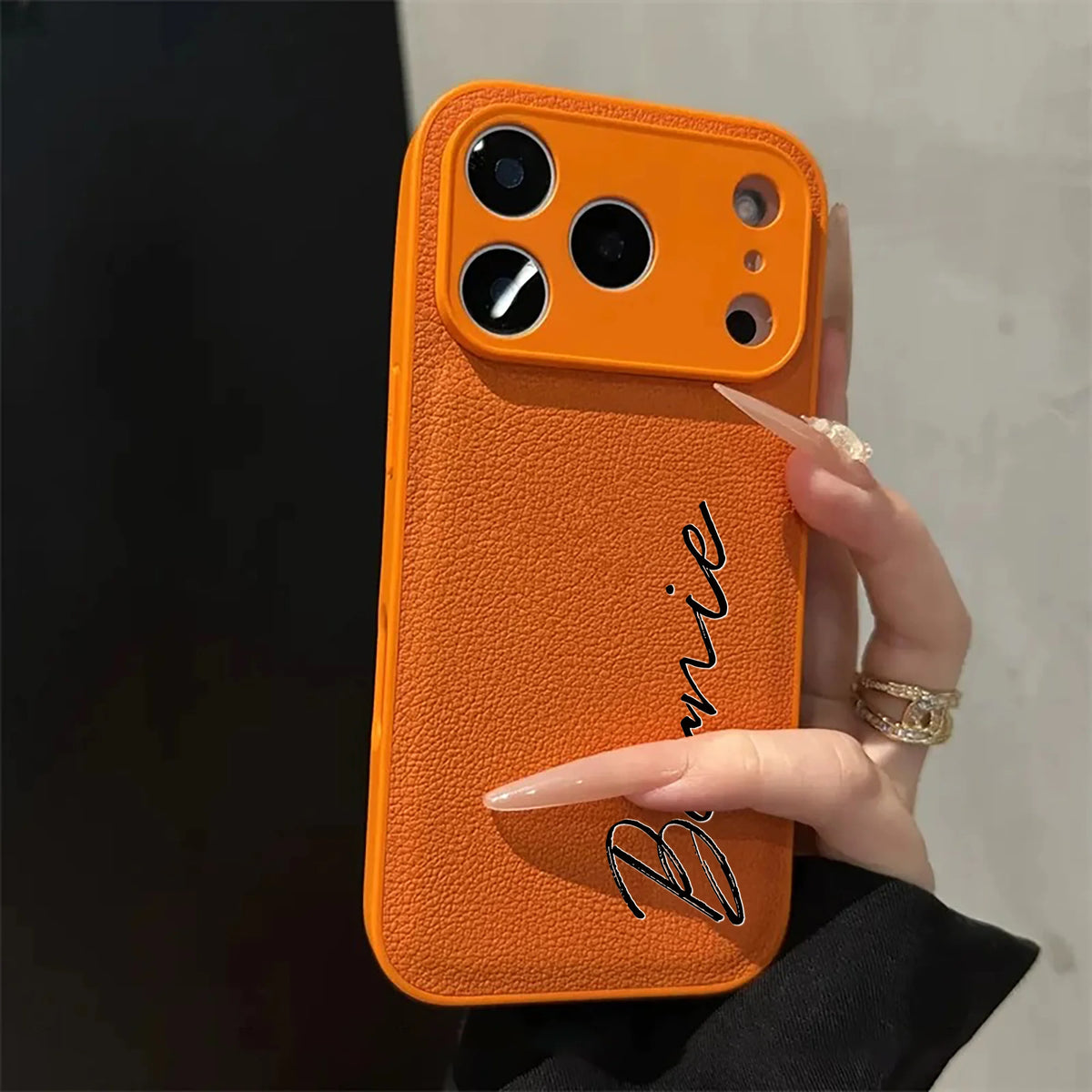 Custom Letters Name Minimalist Artificial Leather Solid Color Luxury Phone Case For iPhone 17 16 15 14 13 12 11 Pro Max 17 Air