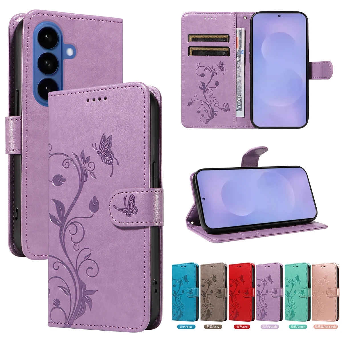 Butterfly Flower Vine Case For Samsung Galaxy S26 S25 Edge S24 S23 S22 S21 S20 Ultra FE S10 Plus Flip Wallet Leather Phone Cover