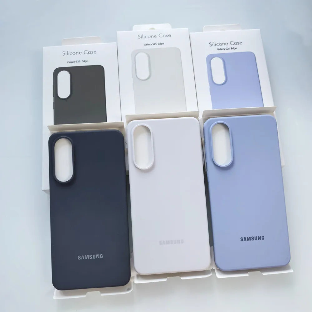 Original Samsung Galaxy S25 Edge 5G Case Silky Liquid Silicone Cover S25 Edge SM-S9370 Soft-Touch Back Protective Housing & Box