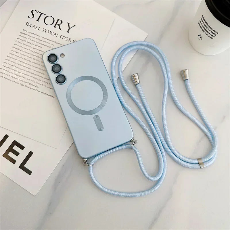 Crossbody Lanyard Magnetic Case For Samsung Galaxy S26 S25 Edge S24 S23 S22 Plus Ultra S21 FE For Magsafe Silicone Soft Cover