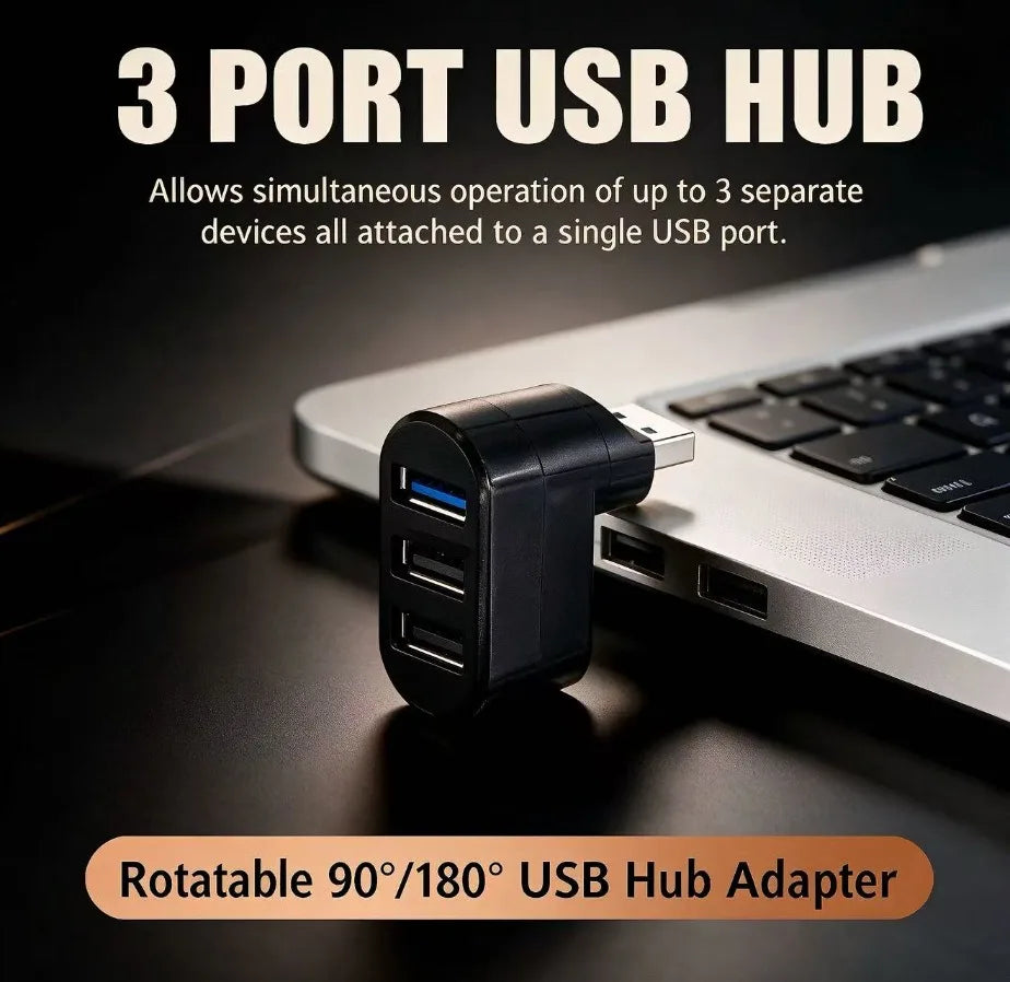 3 Port USB 3.0 Hub 180° Rotatable USB Splitter USB Extender for Laptop Car iMac MacBook Air MacBook Pro Other Electronic Devices