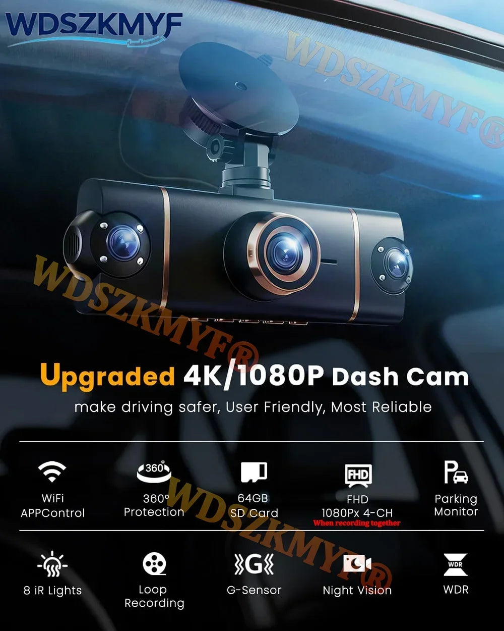 4K Quad Lens Car Camera WIFI Dashcam 360° Coverage Car DVR 24H Parking Monitor Starlight Night Vision Car Security Accessory