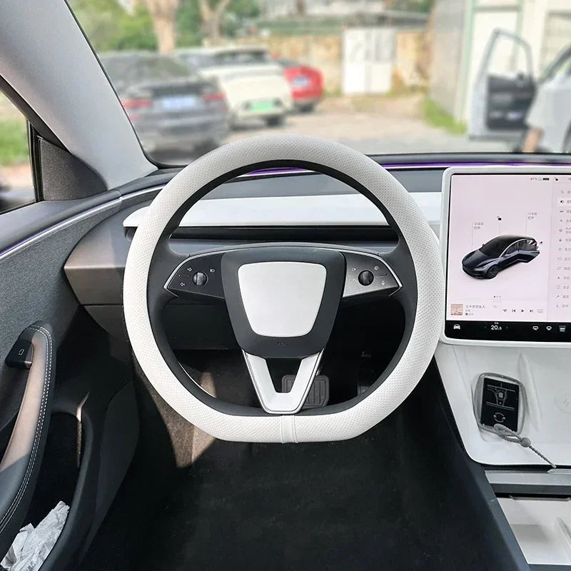 PU Leather Steering Wheel Cover For Tesla Model 3 Y Highland Anti Slip Steering Replacement Protect Cover Interior Accessories