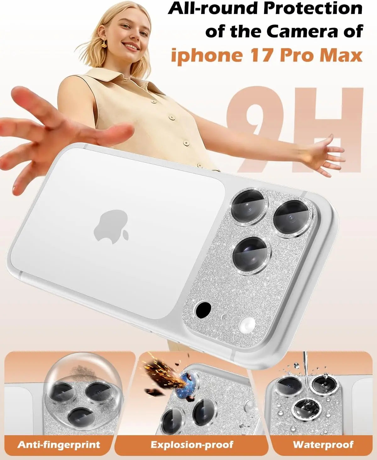 1PC Silver Glitter Integrated Camera Lens Protector for iPhone 17-13 Pro Max 9H HD Tempered Glass Anti-Scratch Case Friendly