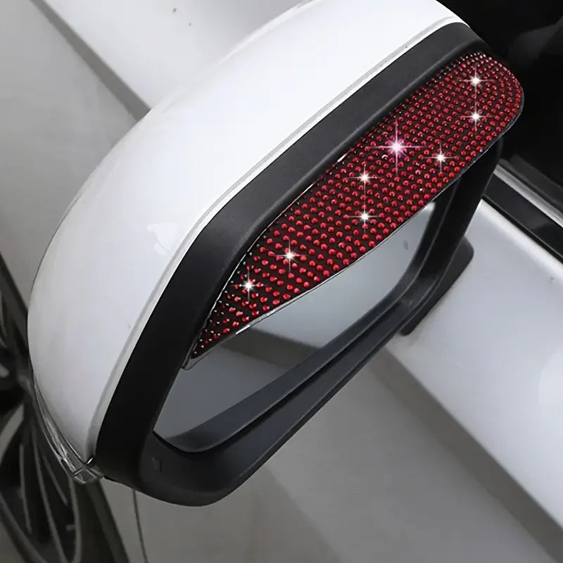 2pcs Glittering Rhinestone Car Rearview Mirror Rain Eyebrow Reversing Mirror Rainproof Artificial Diamond Rain Cover Anti